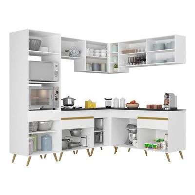 Cozinha Completa De Canto Mp2064 Com Armário E Balcão Branca