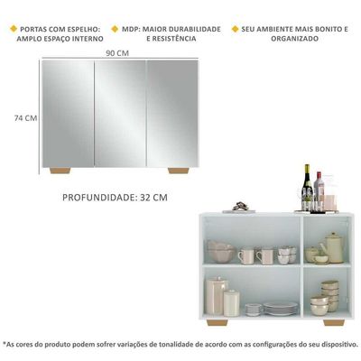Aparador 3 Portas Com Espelho Mp1014 Branco/Natural