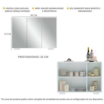 Aparador 3 Portas Com Espelho Mp1014 Branco