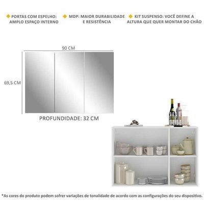Aparador 3 Portas Com Espelho Suspenso Mp1012 Branco