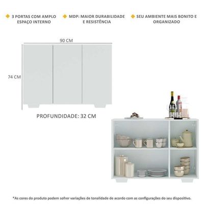 Aparador 3 Portas Com Pés Quadrados Veneza Mp1010 Branco