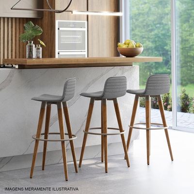 Banqueta Alta Luxo Aço Champanhe Linho Cinza Preto