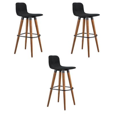 Kit 3 Banquetas Altas Luxo Linea Aço Preto Linho Preto Preto