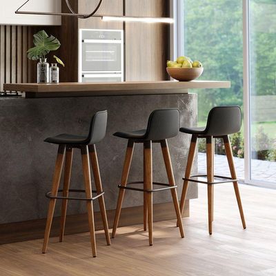 Kit 3 Banquetas Altas Luxo Linea Aço Preto Linho Preto Preto