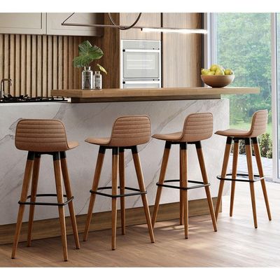 Kit 4 Banquetas Altas Luxo Aço Preto Terracota Preto