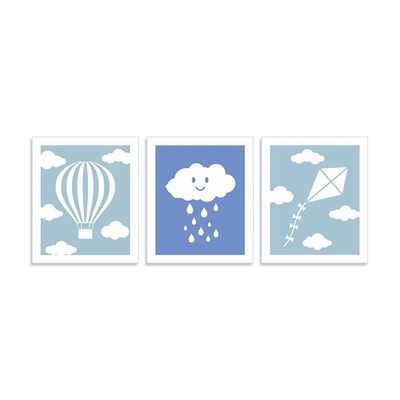 Kit De Quadros Nuvem 24cmx28,5cm - Cria Arte Laser Azul Claro