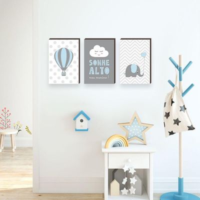 Kit 3 Quadros Decorativos Sonhe Alto Menino 30x40cm