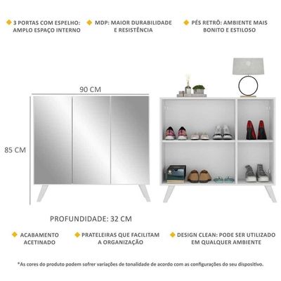 Sapateira Retrô Com Espelho 3 Portas Nina Mp6022 Branca