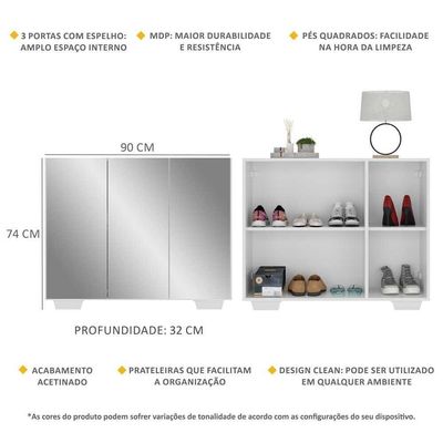 Sapateira Com Espelho 3 Portas Nina Mp6023 Branca