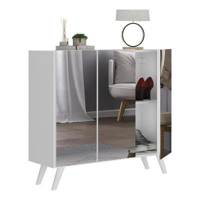 Sapateira Retrô Com Espelho 3 Portas Nina Mp6022 Branca