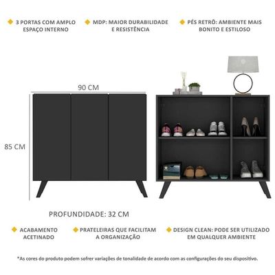 Sapateira Retrô 3 Portas Nina Mp6018 Preta
