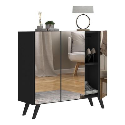 Sapateira Retrô Com Espelho 3 Portas Nina Mp6022 Preta