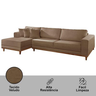 Sofá Cronos 03 Metros Chaise Lado Esquerdo Meu Sofá Online B016 Veludo Marrom