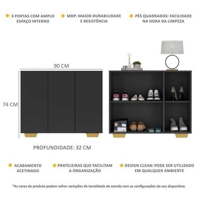Sapateira 3 Portas Nina Mp6019 Preta Natural