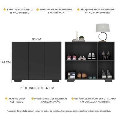 Sapateira 3 Portas Nina Mp6019 Preta