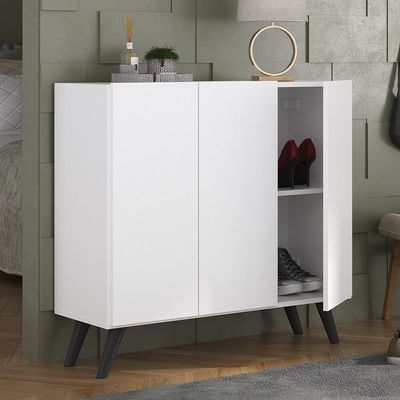 Sapateira Retrô 3 Portas Nina Mp6018 Branca Preta