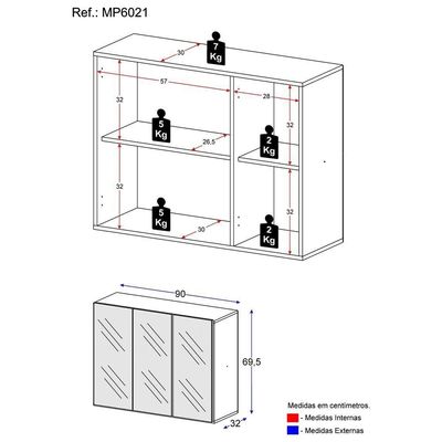 Sapateira 3 Portas Com Espelho Suspensa Nina Mp6021 Preta