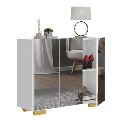 Sapateira Com Espelho 3 Portas Nina Mp6023 Branca Natural