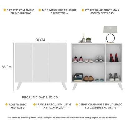Sapateira Retrô 3 Portas Nina Mp6018 Branca