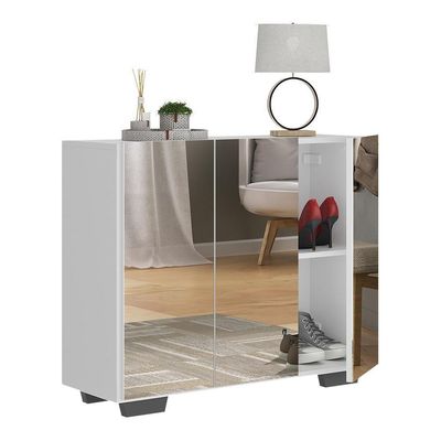Sapateira Com Espelho 3 Portas Nina Mp6023 Branca Preta