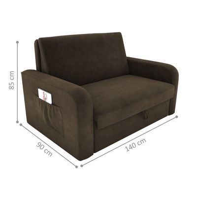 Sofá Cama Com Baú 2 Lugares Harry Suede Cappuccino