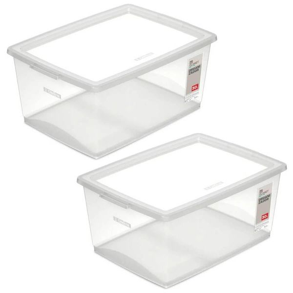 Kit 2 Caixas Organizadoras com Tampa 30L Click Cesto Plástico Escritório Closet Lavanderia