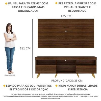 Rack C/ Painel Tv 65" Retrô Holanda Br3133 Duna Natural