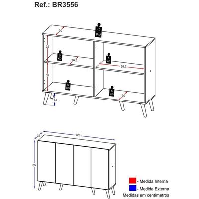 Aparador Buffet 4 Portas Alemanha Br3556 Branco Natural