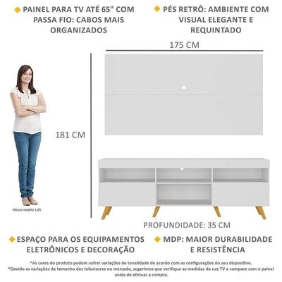 Rack C/ Painel Tv 65" Retrô Holanda Br3133 Branco Natural