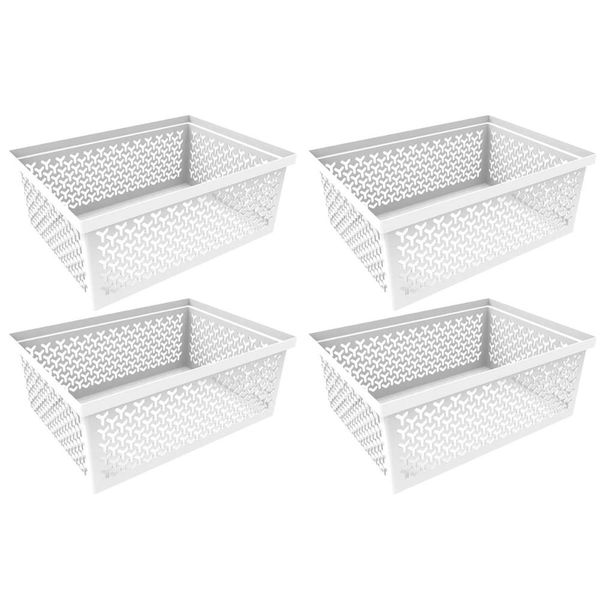 4 Cestos Organizadores G Crippa Grande Branco Retangular Escritório Closet Banheiro Lavanderia
