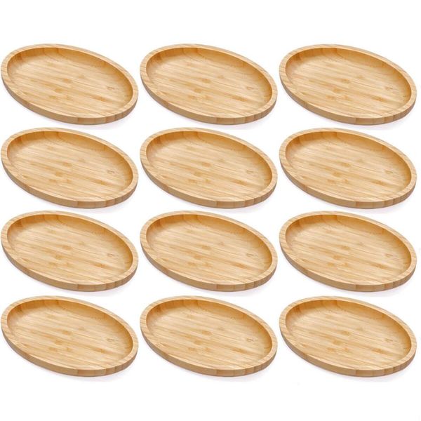 Kit 12 Petisqueiras Bambu Bandeja Oval 23x15cm Restaurante Plasvale Travessa Multiuso