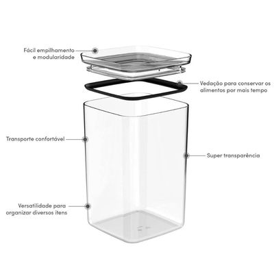 Pote Organizador Porta Mantimentos Hermético 3,5L Ou Linha Block Plástico Natural