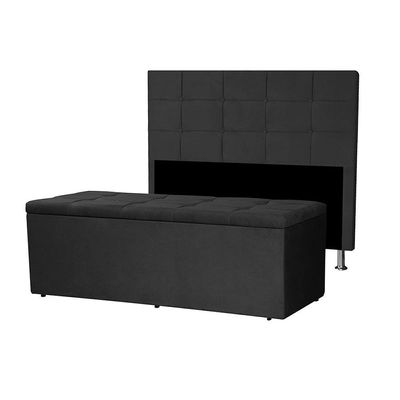 Kit Cabeceira E Calçadeira Baú Casal 1,40m Roma Suede Preto Dal Poz Estofados