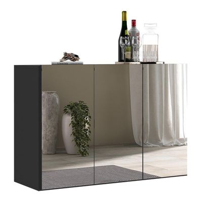 Aparador Buffet 3 Portas Com Espelho Suspenso Mp1012 Preto