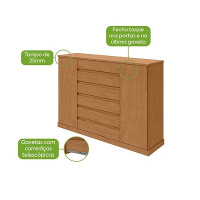 Comoda Sapateira Vedra 7 Gavetas 2 Portas - Lopas Amendoa Clean.