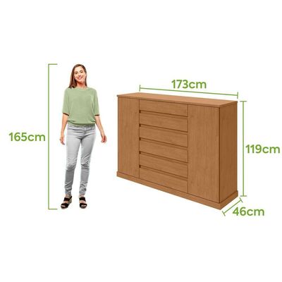 Comoda Sapateira Vedra 7 Gavetas 2 Portas - Lopas Amendoa Clean.