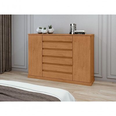 Comoda Sapateira Vedra 7 Gavetas 2 Portas - Lopas Amendoa Clean.