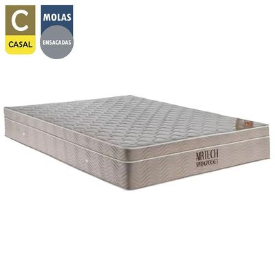 Cama Box Casal Suede + Colchão Casal Ortobom Airtech Molas Springpocket (65x138x188) Bege