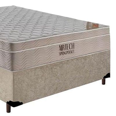 Cama Box Casal Suede + Colchão Casal Ortobom Airtech Molas Springpocket (65x138x188) Bege