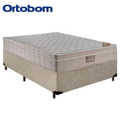 Cama Box Casal Suede + Colchão Casal Ortobom Airtech Molas Springpocket (65x138x188) Bege
