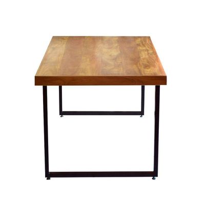 Mesa Industrial Bernardo Madeira Maciça C- Ferragem Preta 1,80m Marrom