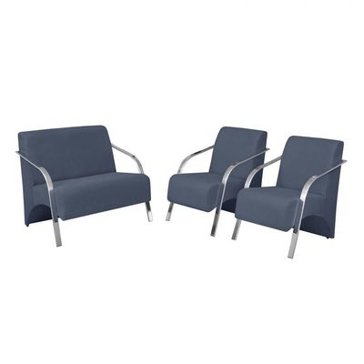 Conjunto Poltrona Vênus Braço Alumínio D Salla Suede Grafite