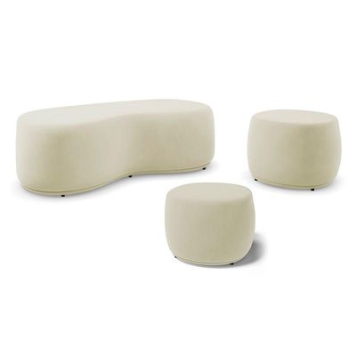 Conjunto 03 Puffs Decorativos Living Aisha Orgânico Suede Bege Claro - Desk Design