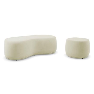 Conjunto 03 Puffs Decorativos Living Aisha Orgânico Suede Bege Claro - Desk Design