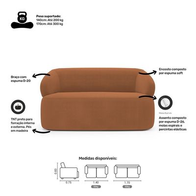 Kit Poltrona Giratória E Sofá Orgânico Living Glee 03 Lugares 170cm Bouclê Terracota - Desk Design