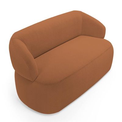 Kit Poltrona Giratória E Sofá Orgânico Living Glee 03 Lugares 170cm Bouclê Terracota - Desk Design