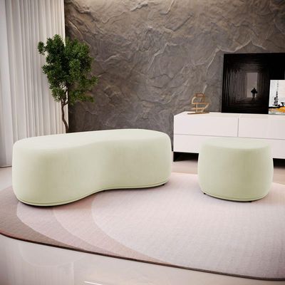 Conjunto 03 Puffs Decorativos Living Aisha Orgânico Suede Bege Claro - Desk Design
