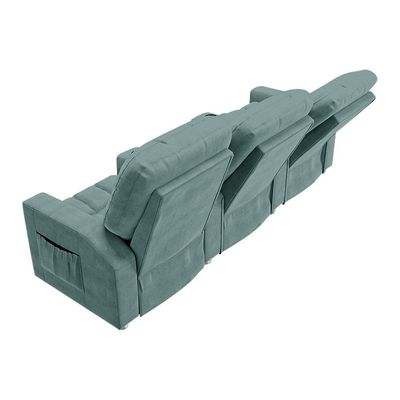Poltrona Reclinável 3 Lugares Para Sala De Cinema Romeo F05 Veludo Azul Claro