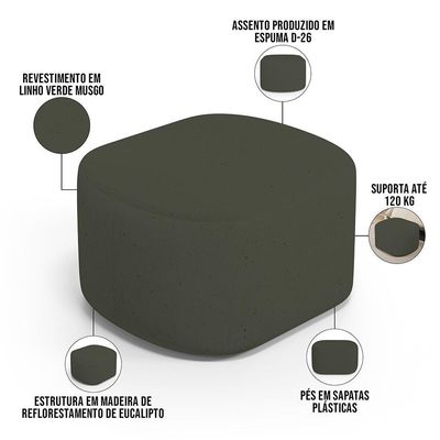 Puff Decorativo Orgânico Para Living Quarto 70cm Doha W01 Linho Verde Musgo - Lyam Decor