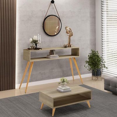 Kit Aparador Com Mesa De Centro Mônaco Pés Palito L03 Castanho